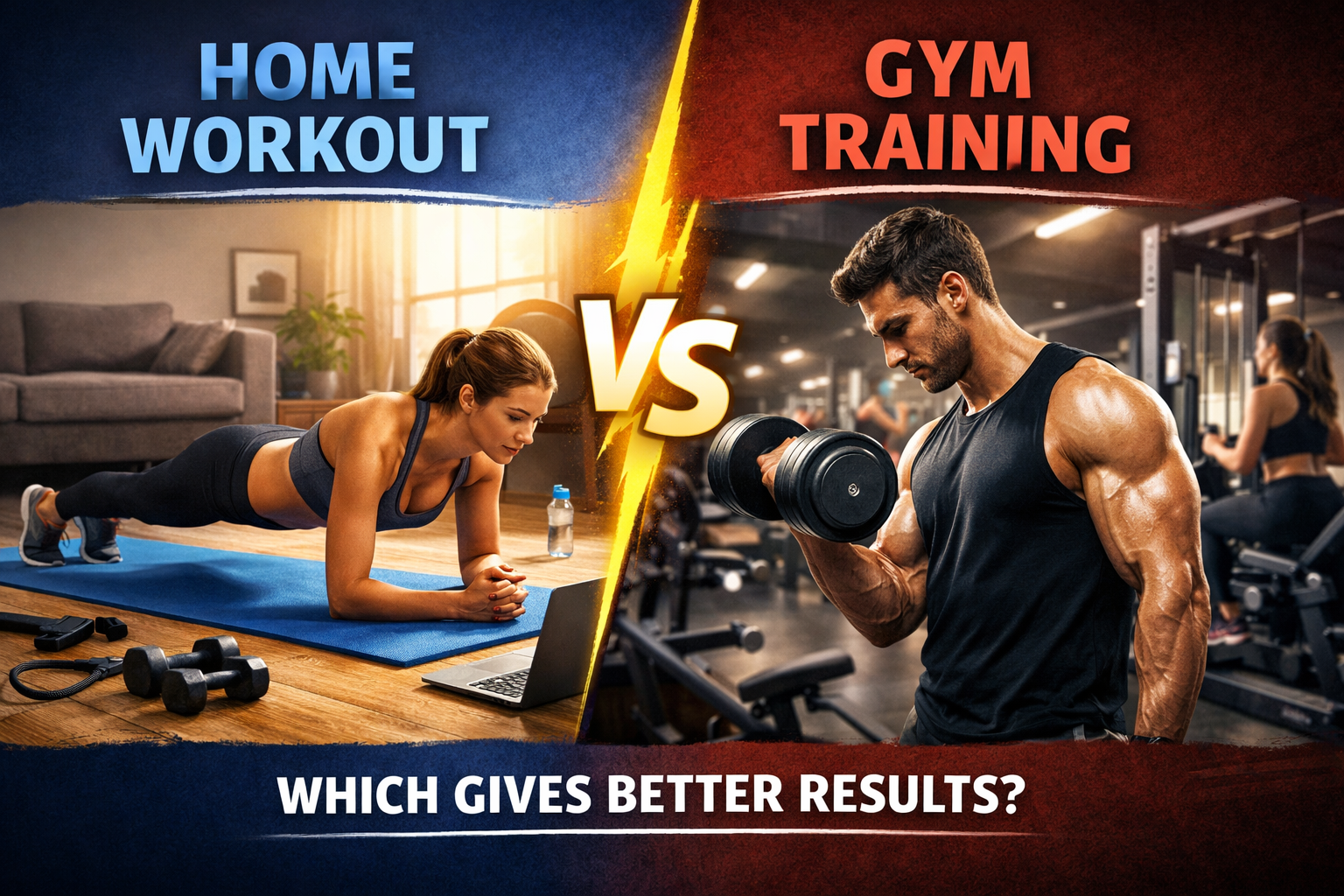 Home workout versus gym training comparison.Home Workout vs Gym Training Which Gives Better Results