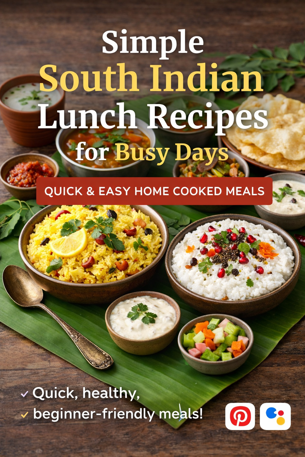 Simple South Indian lunch recipes for busy days served on banana leaf
